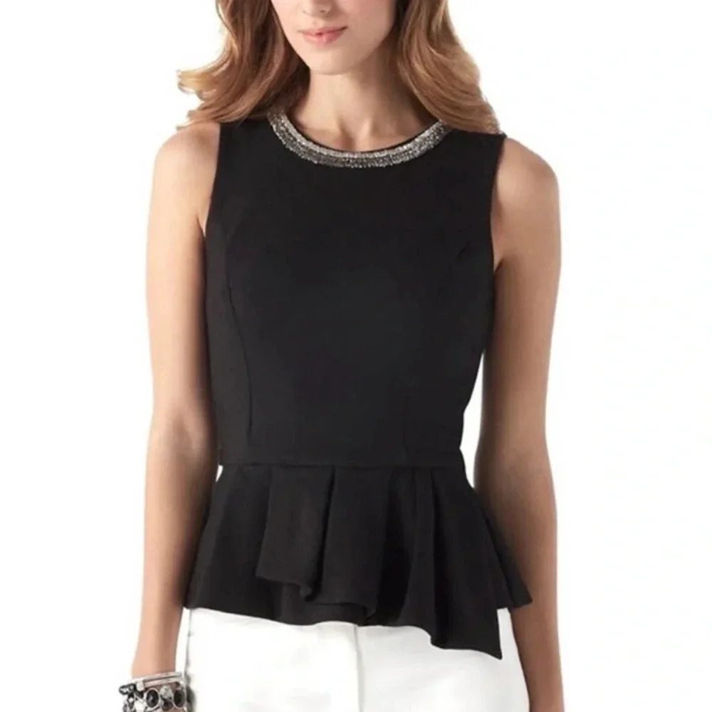 NWT White House Black Market Peplum Ponte Sleeveless Necklace Bodice Top